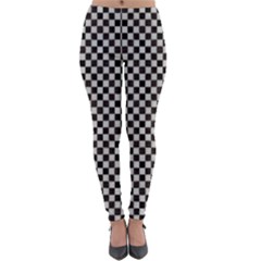 Black And White Watercolored Checkerboard Chess Lightweight Velour Leggings by PodArtist