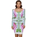 Figure roses flowers-ornament Women Long Sleeve Ruched Stretch Jersey Dress View1