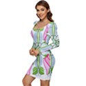 Figure roses flowers-ornament Women Long Sleeve Ruched Stretch Jersey Dress View3