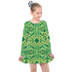 Abstract Pattern Geometric Backgrounds Kids  Long Sleeve Dress by Eskimos