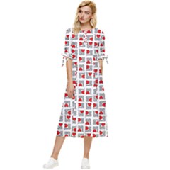 Spanish Love Phrase Motif Pattern Bow Sleeve Chiffon Midi Dress by dflcprintsclothing