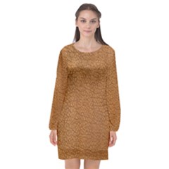 Leather Brown  Long Sleeve Chiffon Shift Dress  by artworkshop