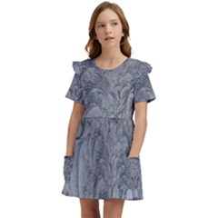 Ice Frost Crystals Kids  Frilly Sleeves Pocket Dress by artworkshop