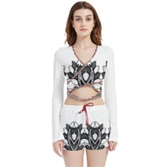 Im Fourth Dimension Black White Velvet Wrap Crop Top And Shorts Set by imanmulyana