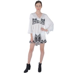 Im Fourth Dimension Black White V-neck Flare Sleeve Mini Dress by imanmulyana