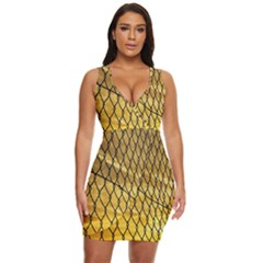 Chain Link Fence Sunset Wire Steel Fence Draped Bodycon Dress by artworkshop