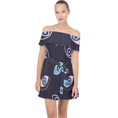 Eyes Evil Eye Blue Pattern Design Off Shoulder Chiffon Dress by artworkshop