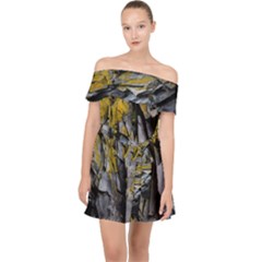 Rock Wall Crevices Geology Pattern Shapes Texture Off Shoulder Chiffon Dress by artworkshop