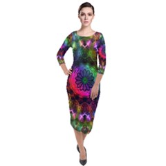 Pride Mandala Quarter Sleeve Midi Velour Bodycon Dress by MRNStudios