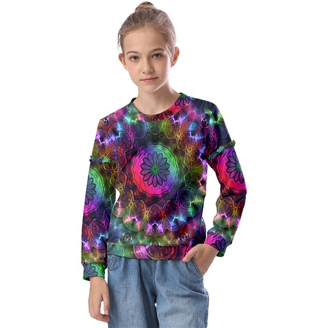 Pride Mandala Kids  Long Sleeve Tee With Frill  by MRNStudios