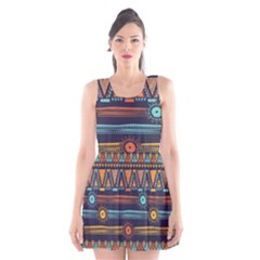 Bohemian-ethnic-seamless-pattern-with-tribal-stripes Scoop Neck Skater Dress by Wegoenart