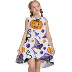 Halloween Cat Pattern Kids  Frill Swing Dress by designsbymallika