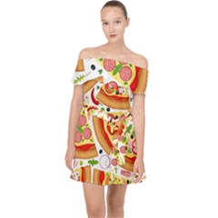 Pizza Love Off Shoulder Chiffon Dress by designsbymallika