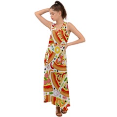 Pizza Love V-neck Chiffon Maxi Dress by designsbymallika