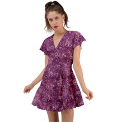 Background Purple Love Flutter Sleeve Wrap Dress by nateshop