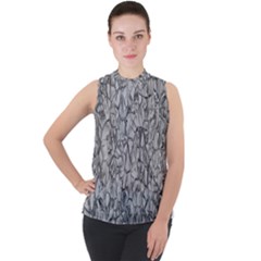 Comb Mock Neck Chiffon Sleeveless Top by nateshop