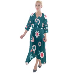 Cute Quarter Sleeve Wrap Front Maxi Dress by nateshop