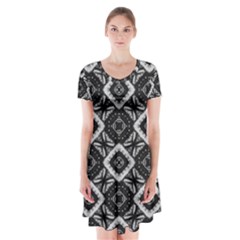 Digital Short Sleeve V-neck Flare Dress by nateshop