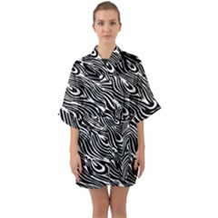 Animal-peacock,white Black Half Sleeve Satin Kimono  by nateshop