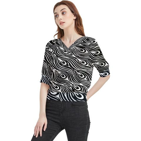 Animal-peacock,white Black Quarter Sleeve Blouse by nateshop