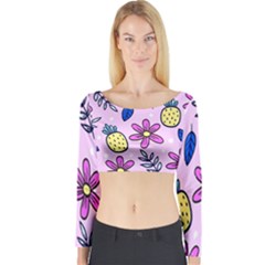 Flowers Purple Long Sleeve Crop Top by nateshop