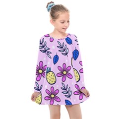 Flowers Purple Kids  Long Sleeve Dress by nateshop