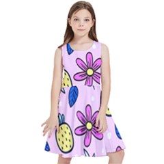 Flowers Purple Kids  Skater Dress by nateshop