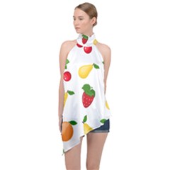 Fruits Halter Asymmetric Satin Top by nateshop