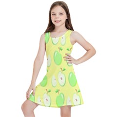 Apple Pattern Green Yellow Kids  Lightweight Sleeveless Dress by artworkshop