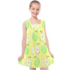 Apple Pattern Green Yellow Kids  Cross Back Dress by artworkshop