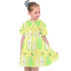 Apple Pattern Green Yellow Kids  Sailor Dress by artworkshop