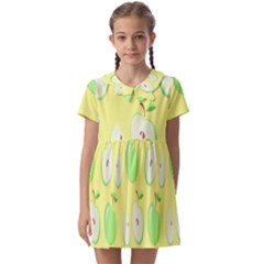 Apple Pattern Green Yellow Kids  Asymmetric Collar Dress by artworkshop