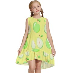 Apple Pattern Green Yellow Kids  Frill Swing Dress by artworkshop