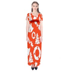 Orange Background Card Christmas  Short Sleeve Maxi Dress by artworkshop