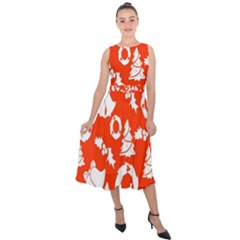 Orange Background Card Christmas  Midi Tie-back Chiffon Dress by artworkshop