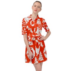 Orange Background Card Christmas  Belted Shirt Dress by artworkshop