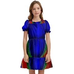 Peacock Plumage Fearher Bird Pattern Kids  Puff Sleeved Dress by Sapixe