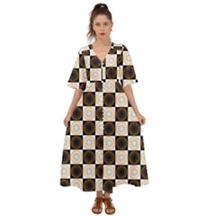 Illustration Checkered Pattern Decoration Kimono Sleeve Boho Dress by Sapixe