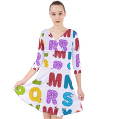 Vectors Alphabet Eyes Letters Funny Quarter Sleeve Front Wrap Dress by Sapixe