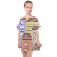 Houses City Architecture Building Kids  One Piece Chiffon Dress by Sapixe