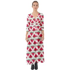 Illustration Watermelon Fruit Food Melon Button Up Boho Maxi Dress by Sapixe