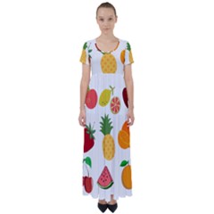 Fruits Cartoon High Waist Short Sleeve Maxi Dress by Sapixe