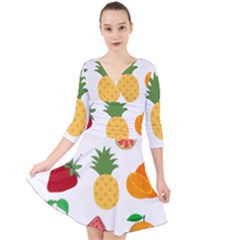 Fruits Cartoon Quarter Sleeve Front Wrap Dress by Sapixe