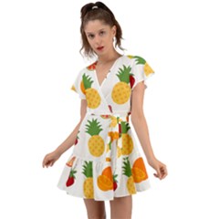 Fruits Cartoon Flutter Sleeve Wrap Dress by Sapixe