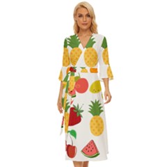 Fruits Cartoon Midsummer Wrap Dress by Sapixe