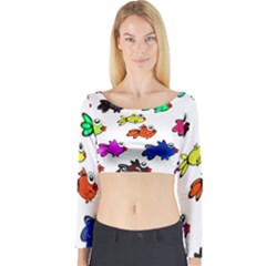 Fish Fishes Marine Life Swimming Water Long Sleeve Crop Top by Sapixe