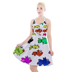 Fish Fishes Marine Life Swimming Water Halter Party Swing Dress  by Sapixe