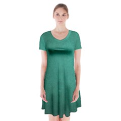 Background-green Short Sleeve V-neck Flare Dress by nateshop