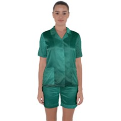 Background-green Satin Short Sleeve Pajamas Set by nateshop