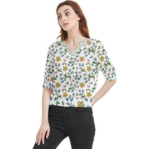 Flowers-beutiful Quarter Sleeve Blouse by nateshop